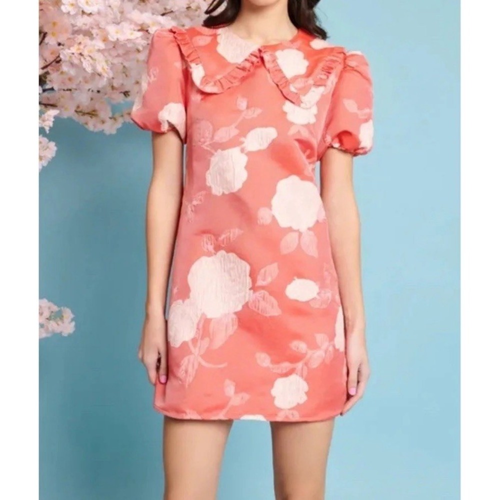 Sister Jane Dress Kinshi Jacquard Collared Womens Pink Floral Large NWT